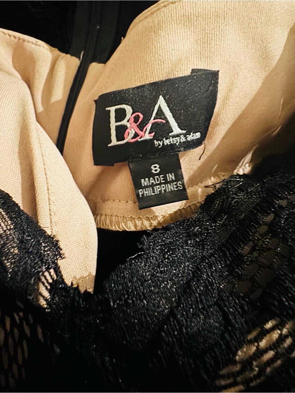 Betsy & Adam Black Lace-Detail Long Sleeve Evening Gown